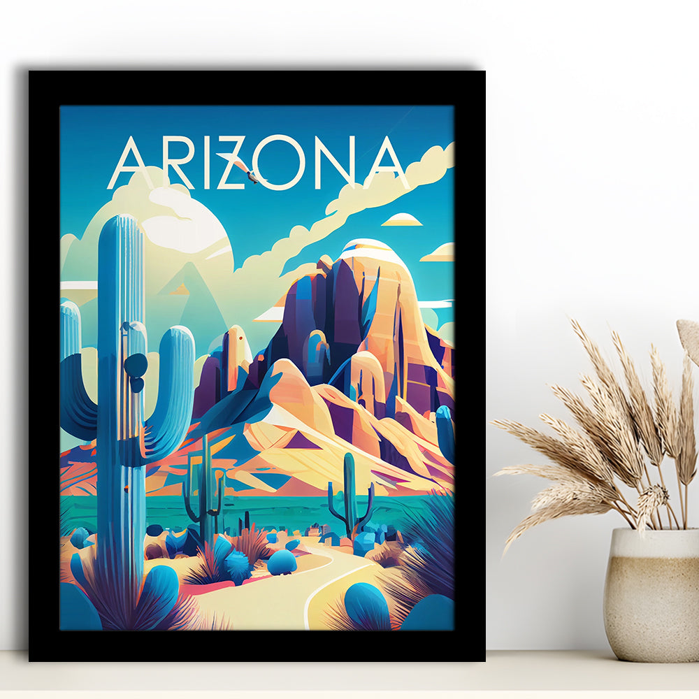 Arizona Retro Art Print, Arizona City Wall Art, Framed Art Print, Picture Framed, Painting Art