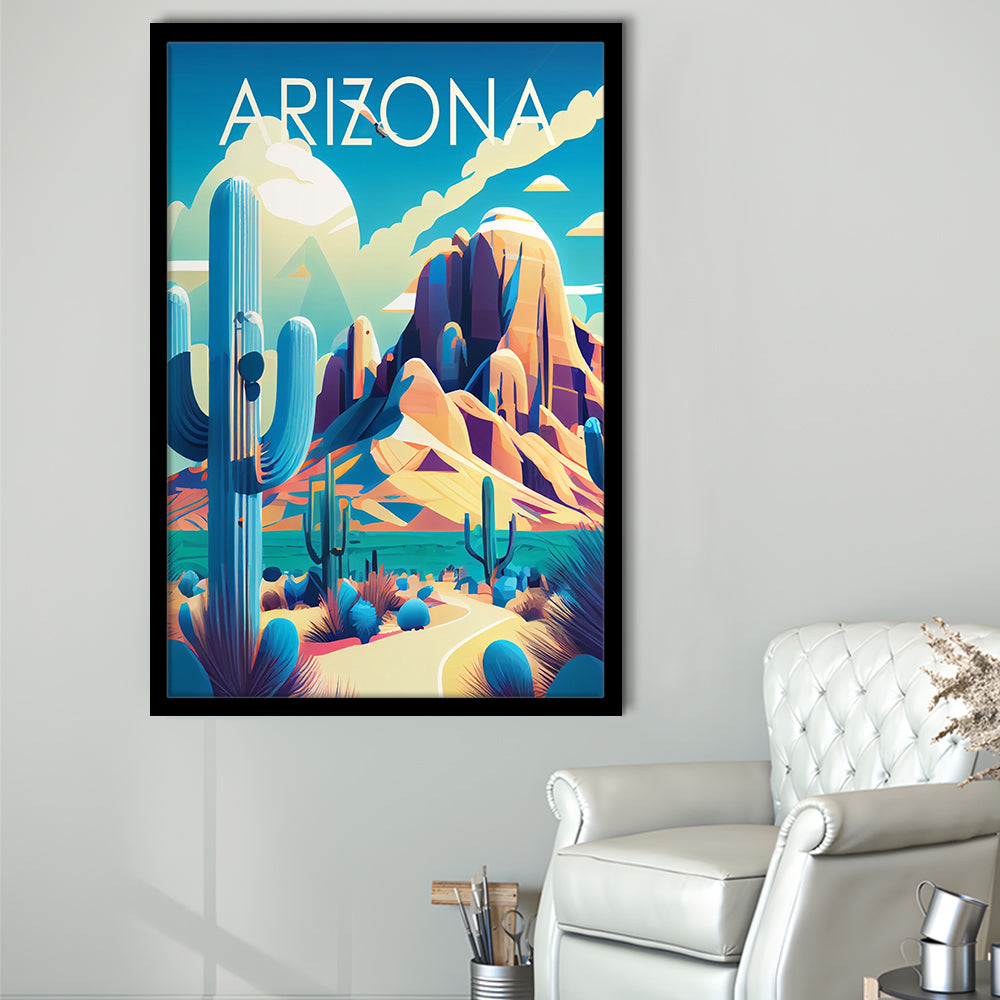 Arizona Retro Art Print, Arizona City Wall Art, Framed Art Print, Picture Framed, Painting Art