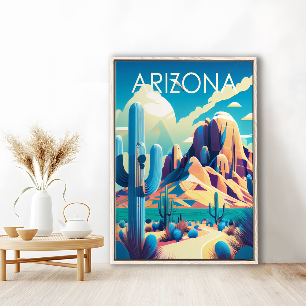 Arizona Retro Art Print, Arizona City Wall Art, Floating Framed Canvas Print, Framed Picture, Painting Canvas