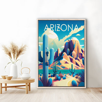 Arizona Retro Art Print, Arizona City Wall Art, Floating Framed Canvas Print, Framed Picture, Painting Canvas