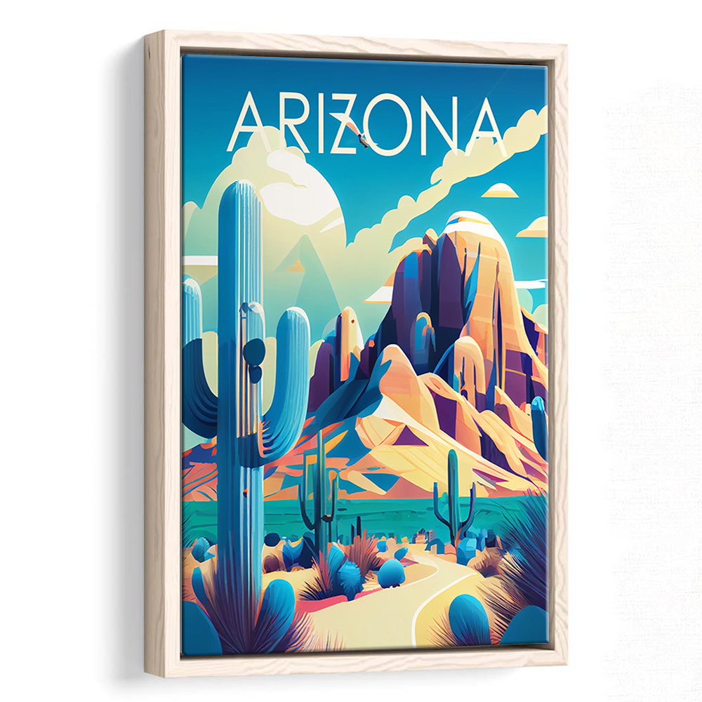Arizona Retro Art Print, Arizona City Wall Art, Floating Framed Canvas Print, Framed Picture, Painting Canvas