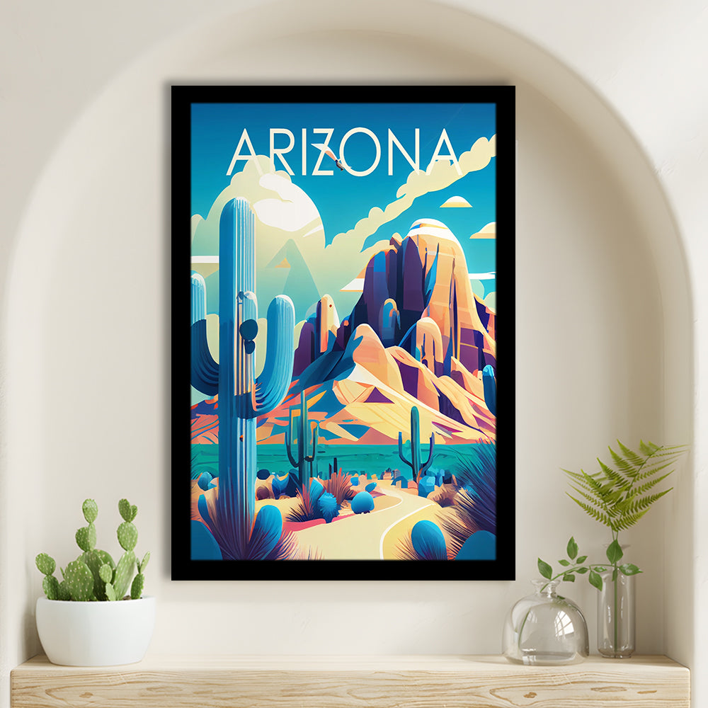 Arizona Retro Art Print, Arizona City Wall Art, Framed Art Print, Picture Framed, Painting Art