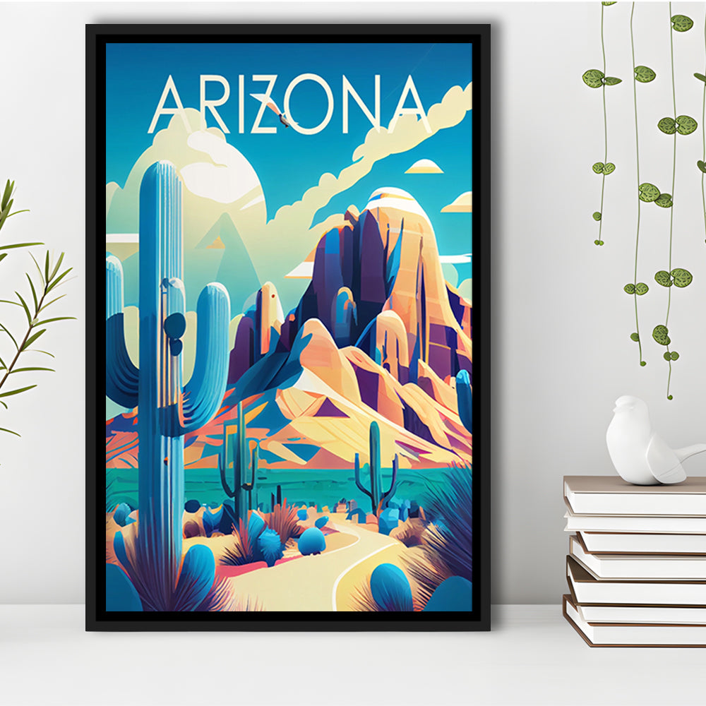 Arizona Retro Art Print, Arizona City Wall Art, Floating Framed Canvas Print, Framed Picture, Painting Canvas