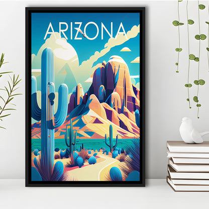 Arizona Retro Art Print, Arizona City Wall Art, Floating Framed Canvas Print, Framed Picture, Painting Canvas