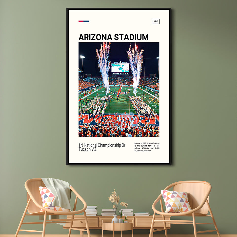 Arizona Stadium Print, Arizona Wildcats Stadium Canvas Art, Man Cave Gift, Floating Framed Canvas Print Wall Art