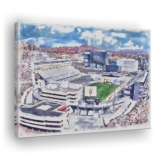 Arizona State Sun Devils, Sun Devil Painting Stadium Watercolor, Sport Art, Gifts for him, Canvas Print Wall Art
