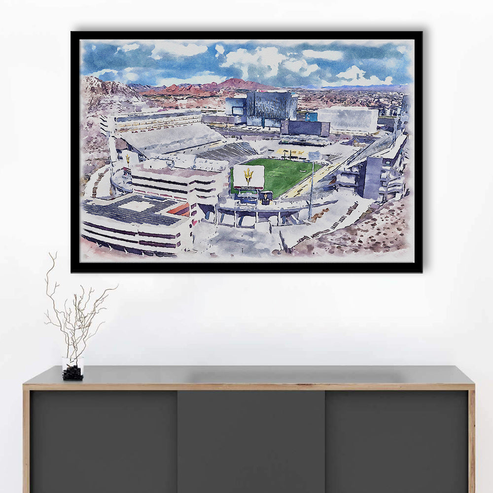 Arizona State Sun Devils, Sun Devil Painting Stadium Watercolor, Sport Gift Art, Framed Art Print Wall Decor