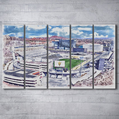 Arizona State Sun Devils, Sun Devil Painting Stadium Watercolor, Sport Art, Extra Large Canvas Print Wall Art