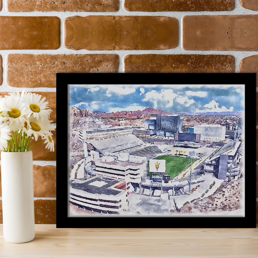 Arizona State Sun Devils, Sun Devil Painting Stadium Watercolor, Sport Gift Art, Framed Art Print Wall Decor