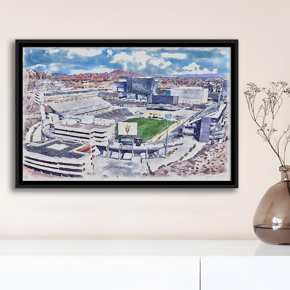 Arizona State Sun Devils, Sun Devil Painting Stadium Watercolor, Sport Gift Art, Framed Canvas Print Wall Art