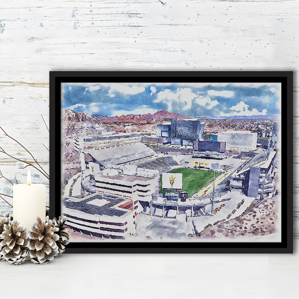 Arizona State Sun Devils, Sun Devil Painting Stadium Watercolor, Sport Gift Art, Framed Canvas Print Wall Art