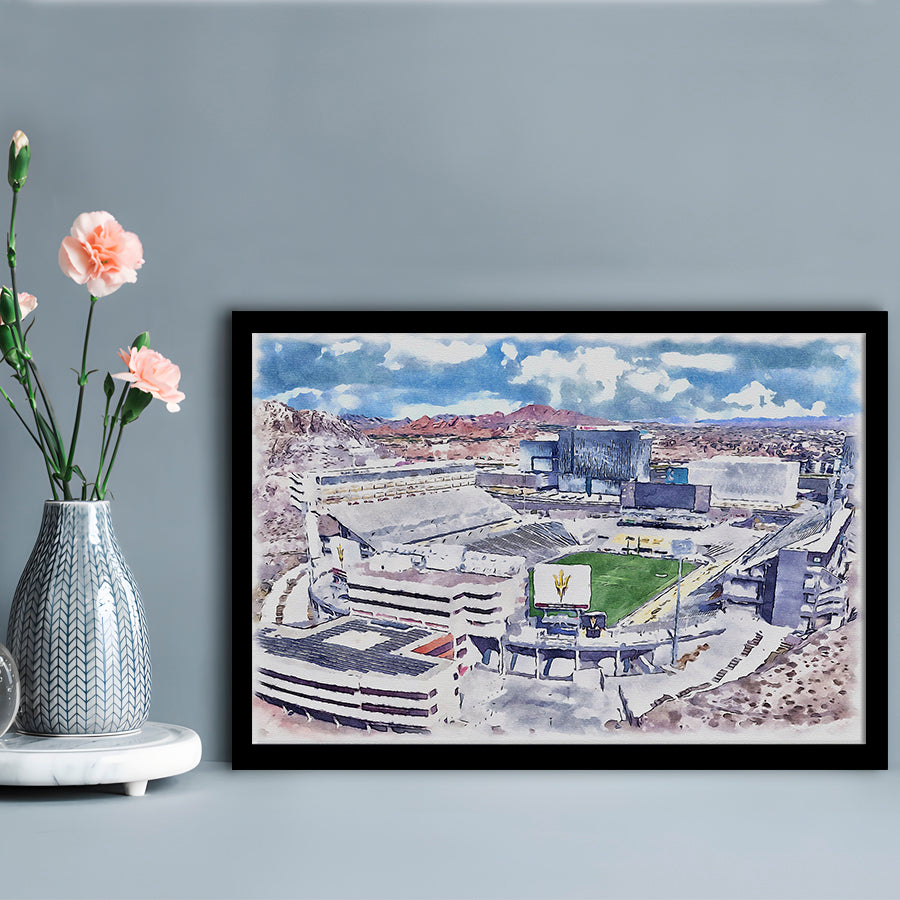 Arizona State Sun Devils, Sun Devil Painting Stadium Watercolor, Sport Gift Art, Framed Art Print Wall Decor