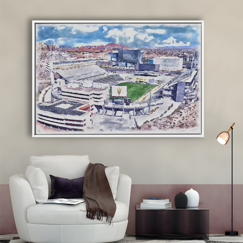 Arizona State Sun Devils, Sun Devil Painting Stadium Watercolor, Sport Gift Art, Framed Canvas Print Wall Art