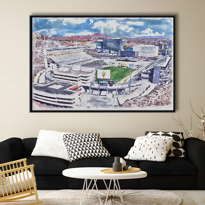 Arizona State Sun Devils, Sun Devil Painting Stadium Watercolor, Sport Gift Art, Framed Canvas Print Wall Art