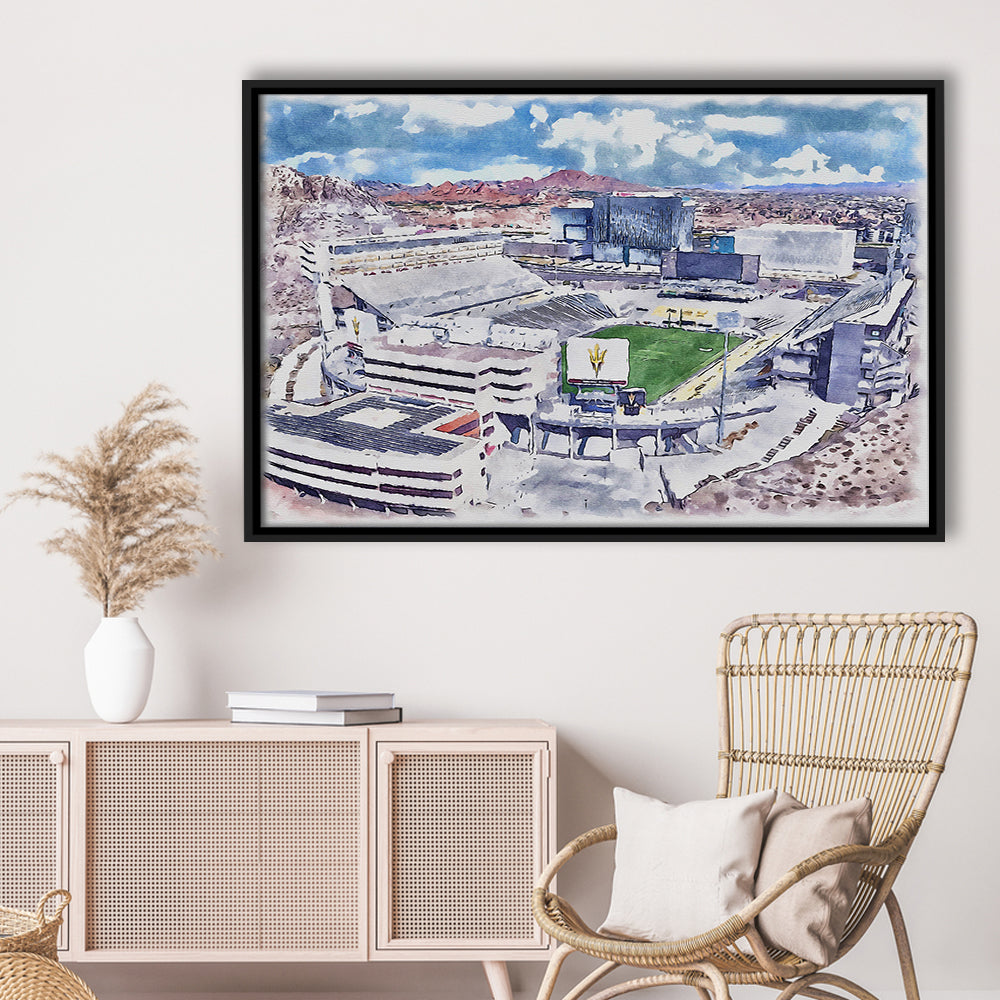 Arizona State Sun Devils, Sun Devil Painting Stadium Watercolor, Sport Gift Art, Framed Canvas Print Wall Art