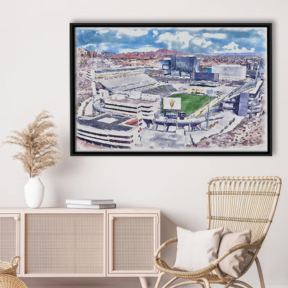 Arizona State Sun Devils, Sun Devil Painting Stadium Watercolor, Sport Gift Art, Framed Canvas Print Wall Art