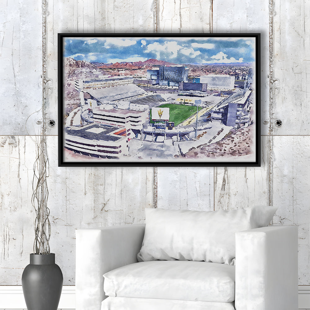 Arizona State Sun Devils, Sun Devil Painting Stadium Watercolor, Sport Gift Art, Framed Canvas Print Wall Art