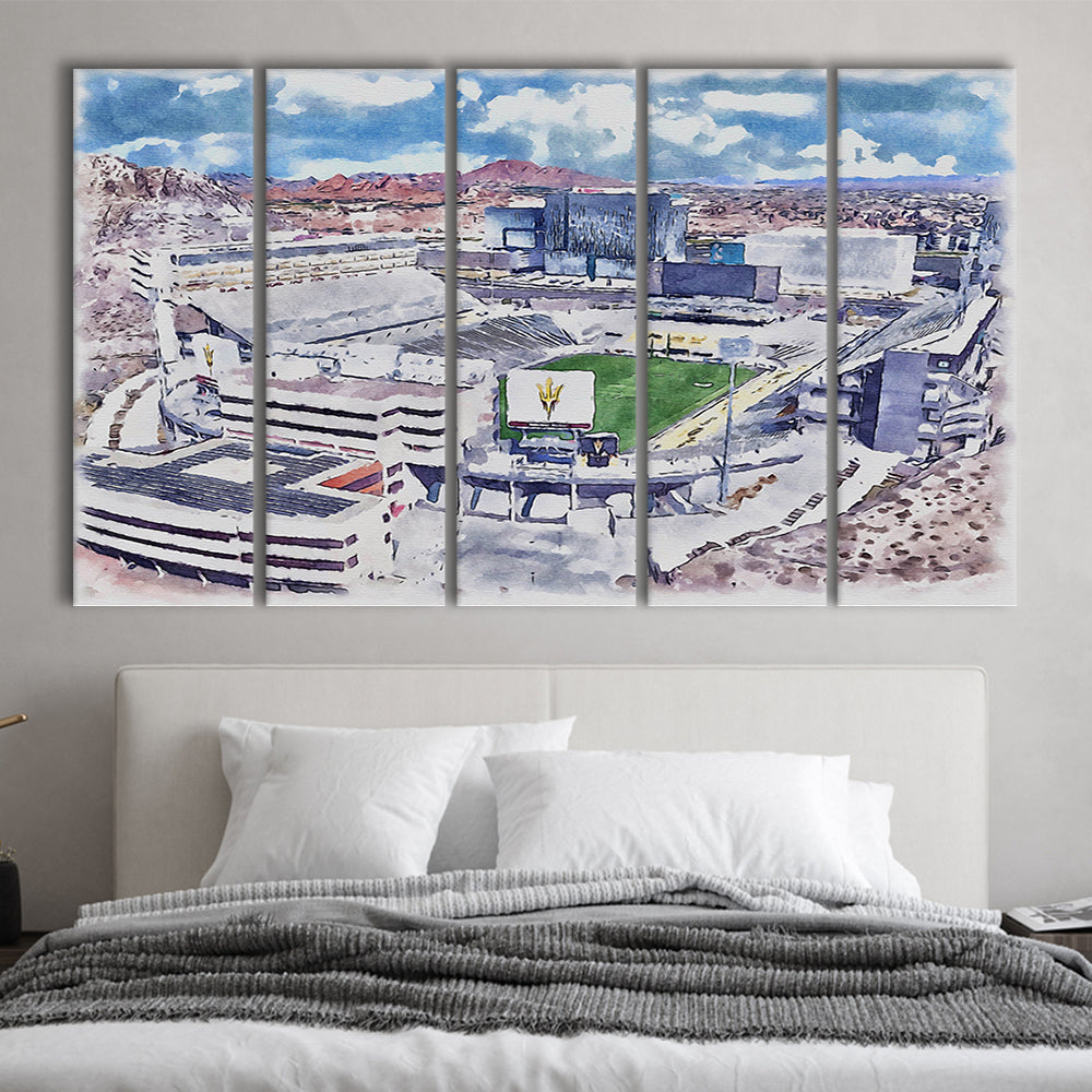 Arizona State Sun Devils, Sun Devil Painting Stadium Watercolor, Sport Art, Extra Large Canvas Print Wall Art