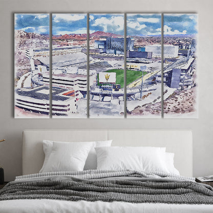 Arizona State Sun Devils, Sun Devil Painting Stadium Watercolor, Sport Art, Extra Large Canvas Print Wall Art