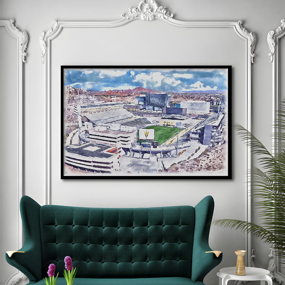 Arizona State Sun Devils, Sun Devil Painting Stadium Watercolor, Sport Gift Art, Framed Art Print Wall Decor
