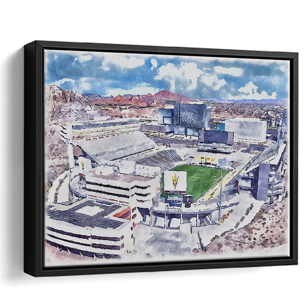 Arizona State Sun Devils, Sun Devil Painting Stadium Watercolor, Sport Gift Art, Framed Canvas Print Wall Art