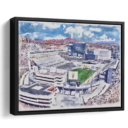 Arizona State Sun Devils, Sun Devil Painting Stadium Watercolor, Sport Gift Art, Framed Canvas Print Wall Art