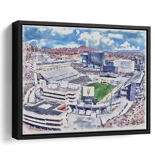Arizona State Sun Devils, Sun Devil Painting Stadium Watercolor, Sport Gift Art, Framed Canvas Print Wall Art