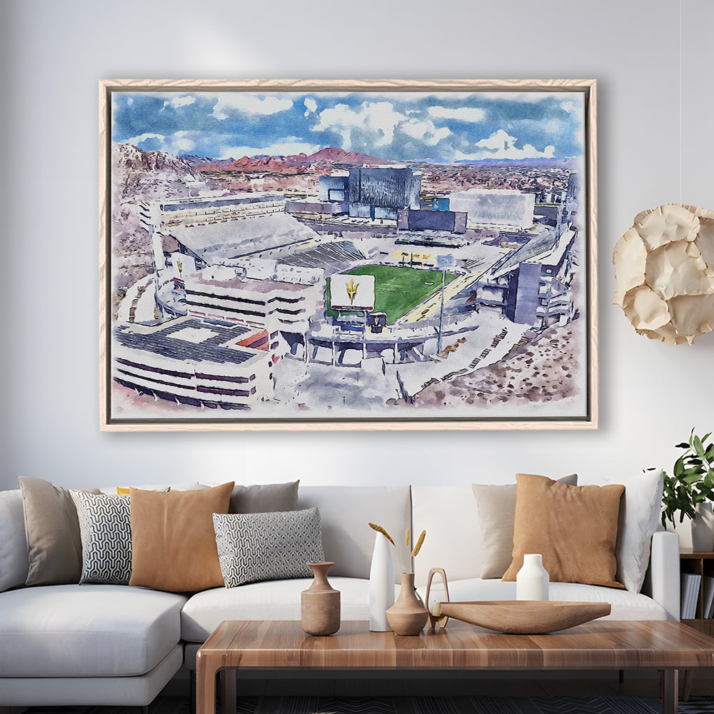 Arizona State Sun Devils, Sun Devil Painting Stadium Watercolor, Sport Gift Art, Framed Canvas Print Wall Art