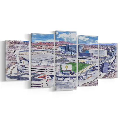 Arizona State Sun Devils, Sun Devil Painting Stadium Watercolor, Sport Art, Mixed 5 Panel, Canvas Print Wall Art