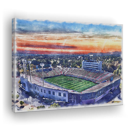 Arkansas Razorbacks, War Memorial Painting Stadium Watercolor, Sport Art, Gifts for him, Canvas Print Wall Art
