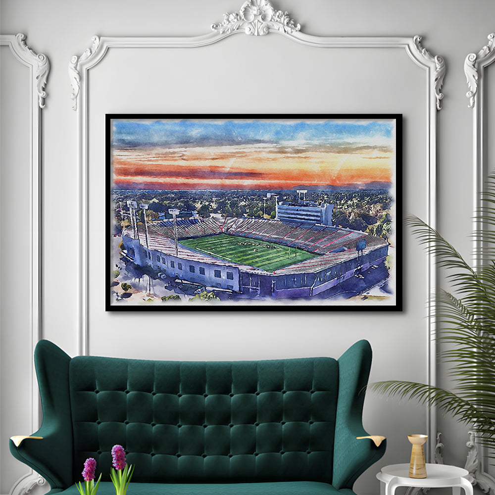 Arkansas Razorbacks, War Memorial Painting Stadium Watercolor, Sport Gift Art, Framed Art Print Wall Decor