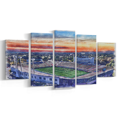 Arkansas Razorbacks, War Memorial Painting Stadium Watercolor, Sport Art, Mixed 5 Panel, Canvas Print Wall Art