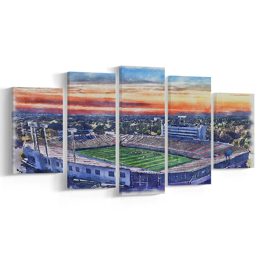 Arkansas Razorbacks, War Memorial Painting Stadium Watercolor, Sport Art, Mixed 5 Panel, Canvas Print Wall Art