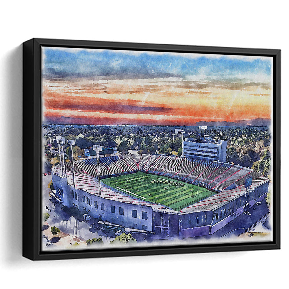 Arkansas Razorbacks, War Memorial Painting Stadium Watercolor, Sport Gift Art, Framed Canvas Print Wall Art