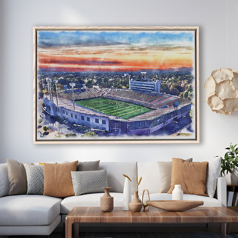 Arkansas Razorbacks, War Memorial Painting Stadium Watercolor, Sport Gift Art, Framed Canvas Print Wall Art