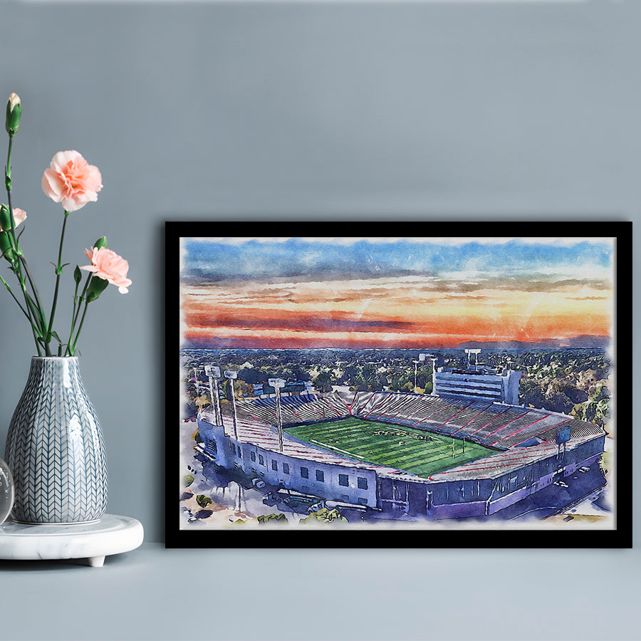 Arkansas Razorbacks, War Memorial Painting Stadium Watercolor, Sport Gift Art, Framed Art Print Wall Decor
