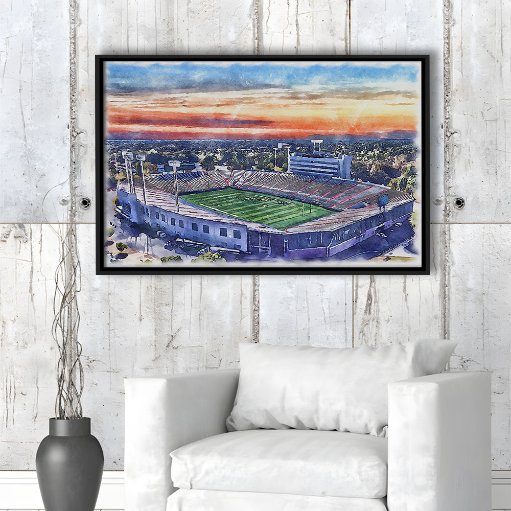 Arkansas Razorbacks, War Memorial Painting Stadium Watercolor, Sport Gift Art, Framed Canvas Print Wall Art