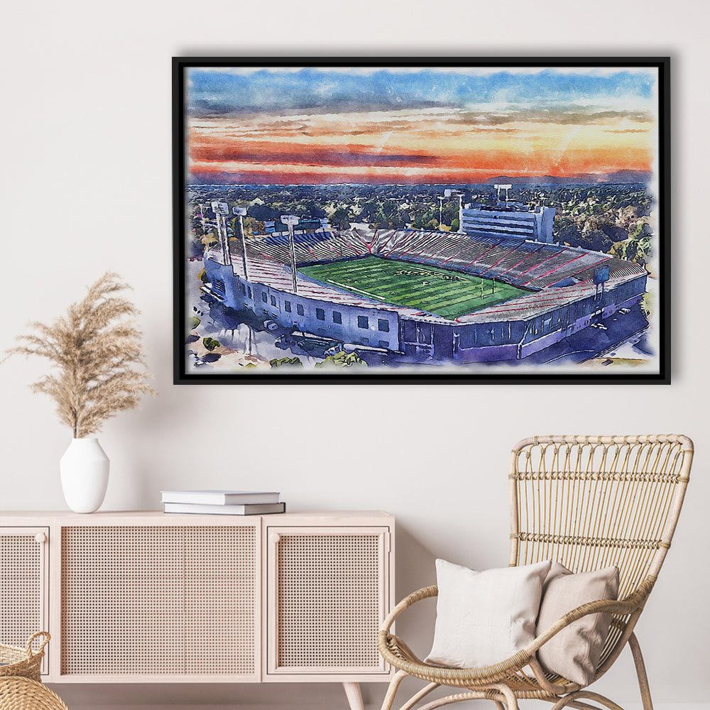 Arkansas Razorbacks, War Memorial Painting Stadium Watercolor, Sport Gift Art, Framed Canvas Print Wall Art