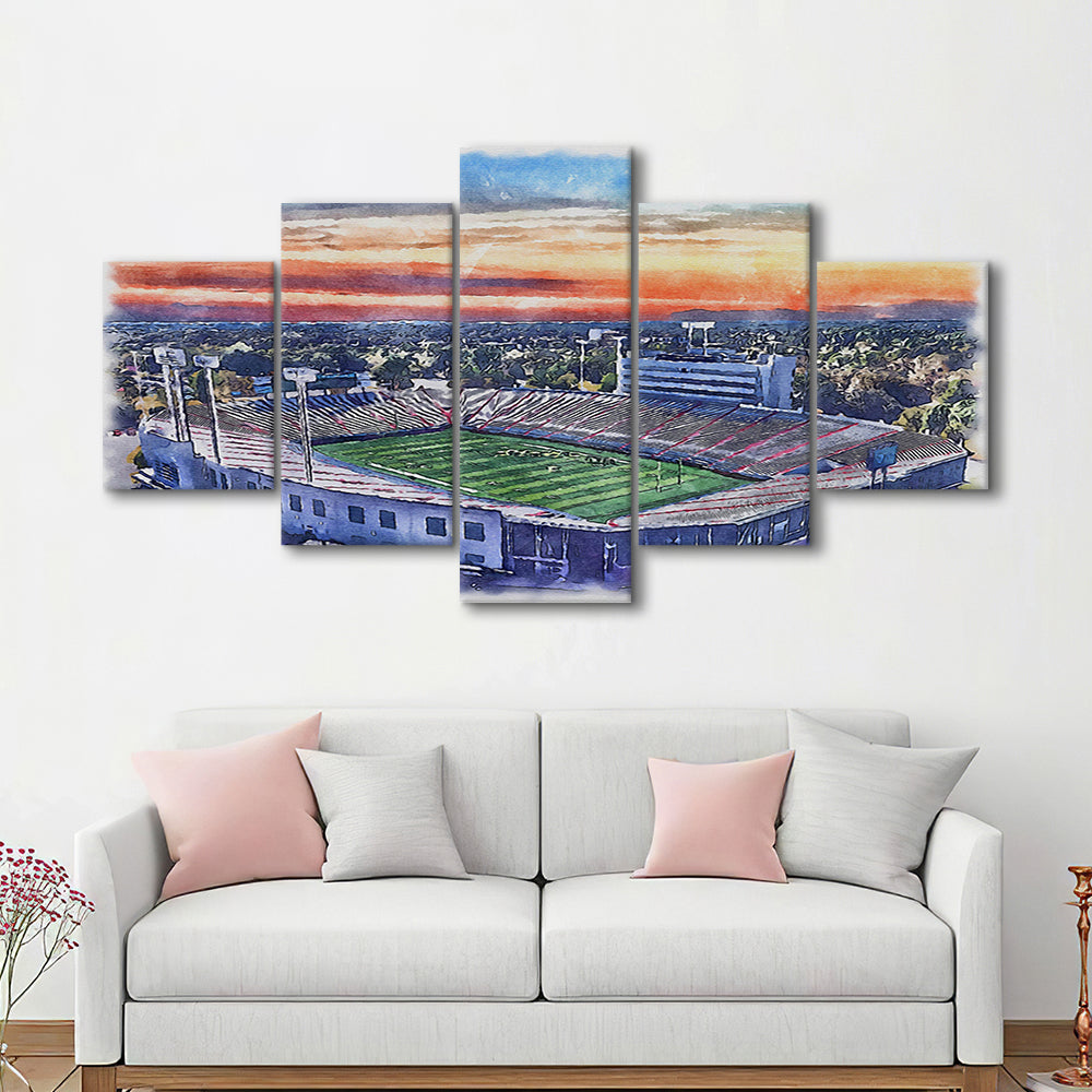 Arkansas Razorbacks, War Memorial Painting Stadium Watercolor, Sport Art, Mixed 5 Panel, Canvas Print Wall Art