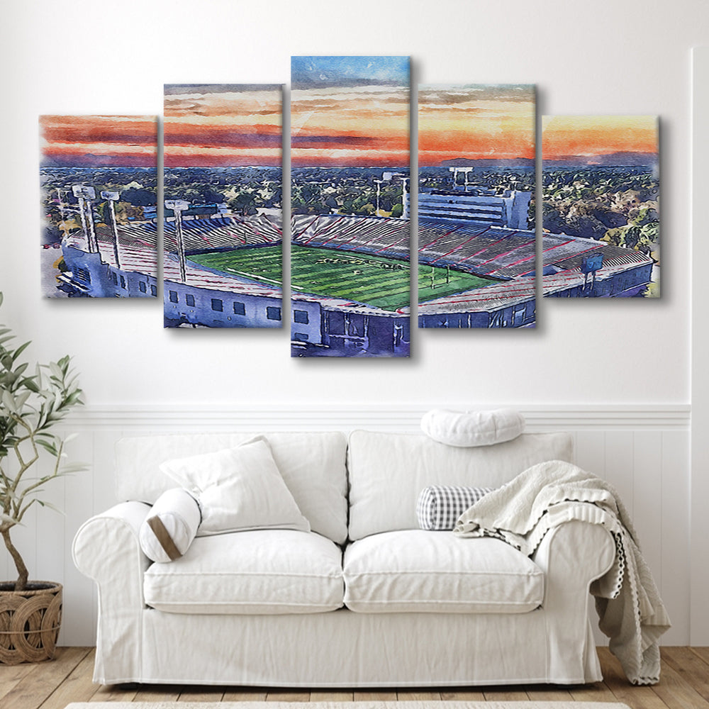 Arkansas Razorbacks, War Memorial Painting Stadium Watercolor, Sport Art, Mixed 5 Panel, Canvas Print Wall Art