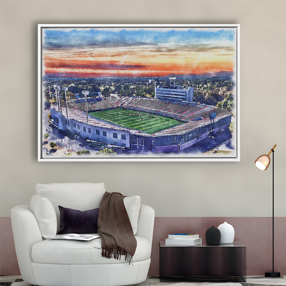 Arkansas Razorbacks, War Memorial Painting Stadium Watercolor, Sport Gift Art, Framed Canvas Print Wall Art