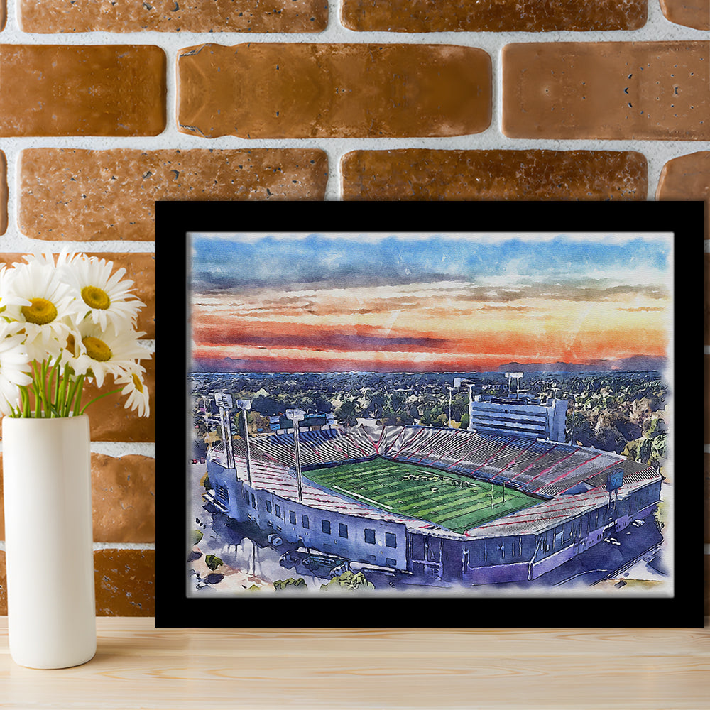 Arkansas Razorbacks, War Memorial Painting Stadium Watercolor, Sport Gift Art, Framed Art Print Wall Decor