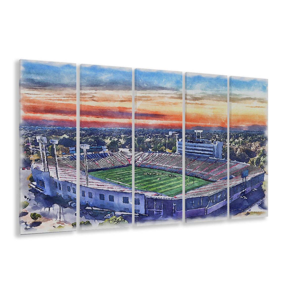 Arkansas Razorbacks, War Memorial Painting Stadium Watercolor, Sport Art, Extra Large Canvas Print Wall Art