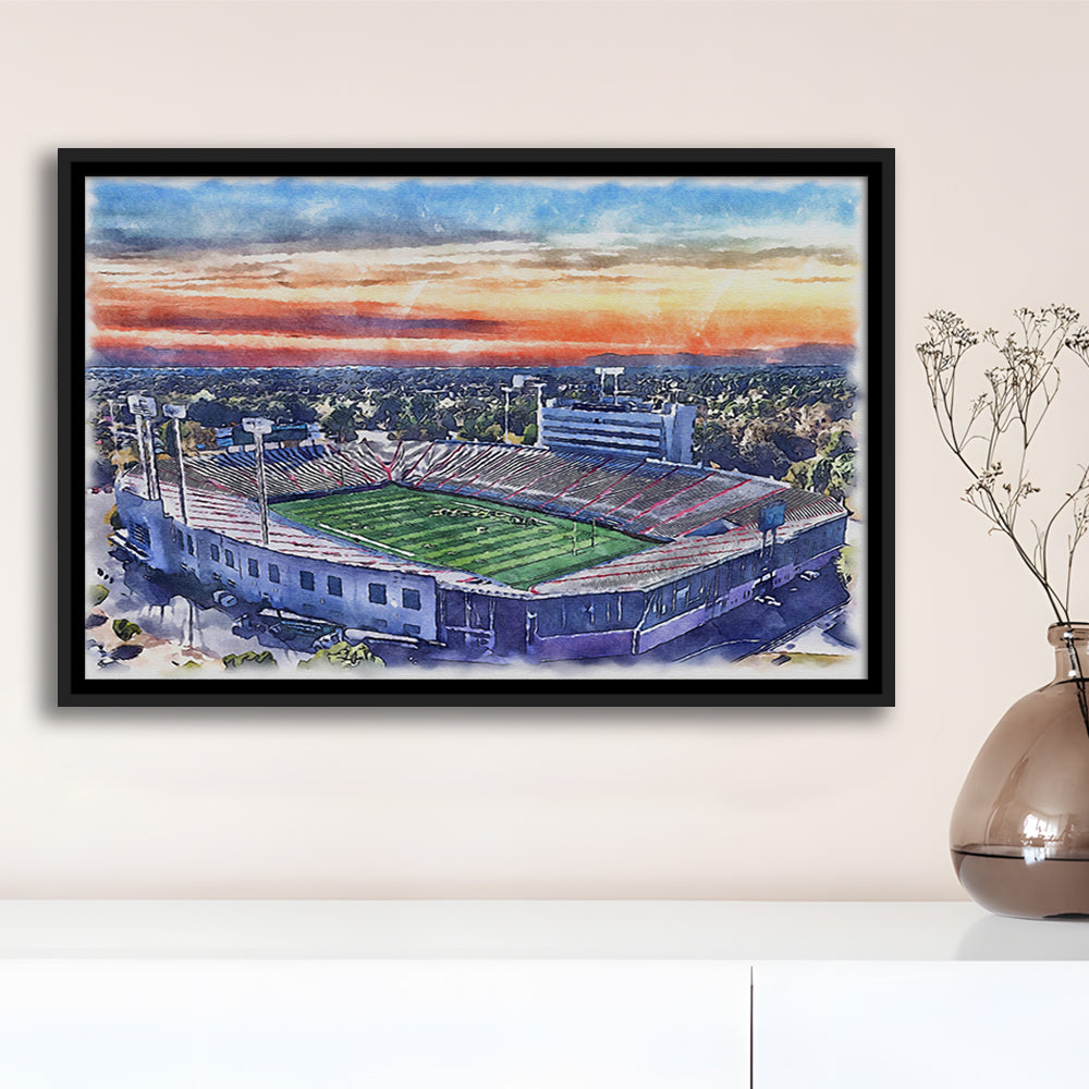 Arkansas Razorbacks, War Memorial Painting Stadium Watercolor, Sport Gift Art, Framed Canvas Print Wall Art