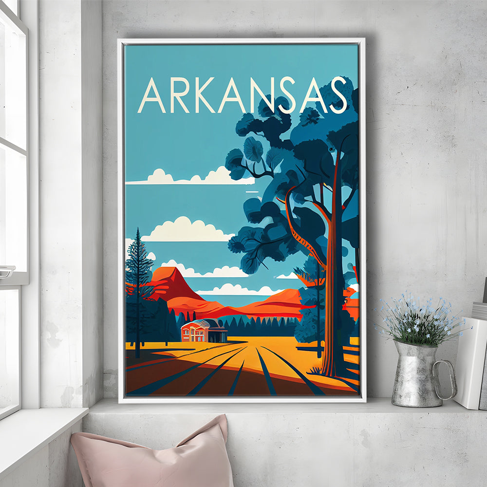 Arkansas Retro Art Print, Arkansas City Wall Art, Floating Framed Canvas Print, Framed Picture, Painting Canvas