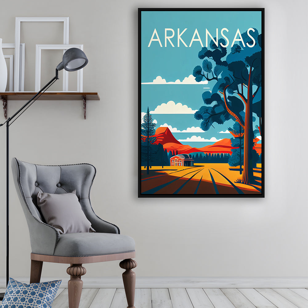Arkansas Retro Art Print, Arkansas City Wall Art, Floating Framed Canvas Print, Framed Picture, Painting Canvas