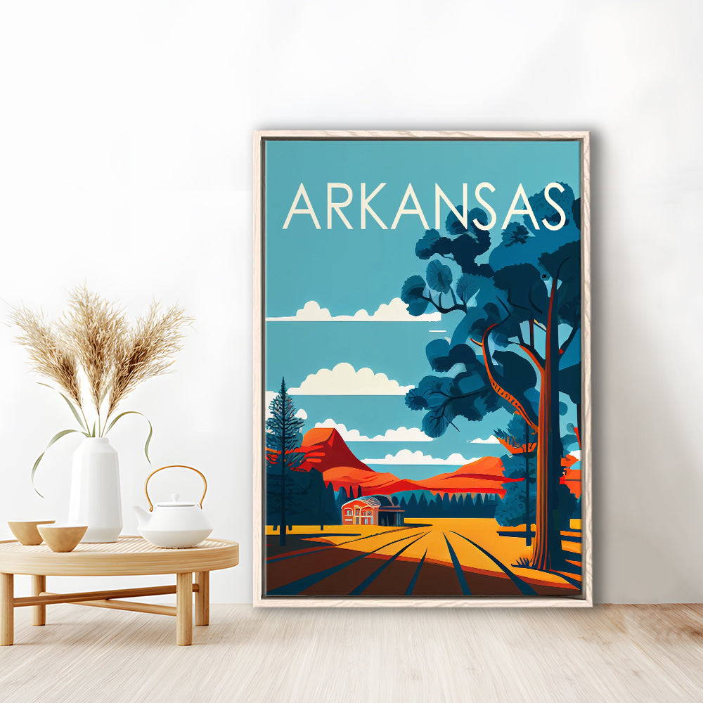 Arkansas Retro Art Print, Arkansas City Wall Art, Floating Framed Canvas Print, Framed Picture, Painting Canvas