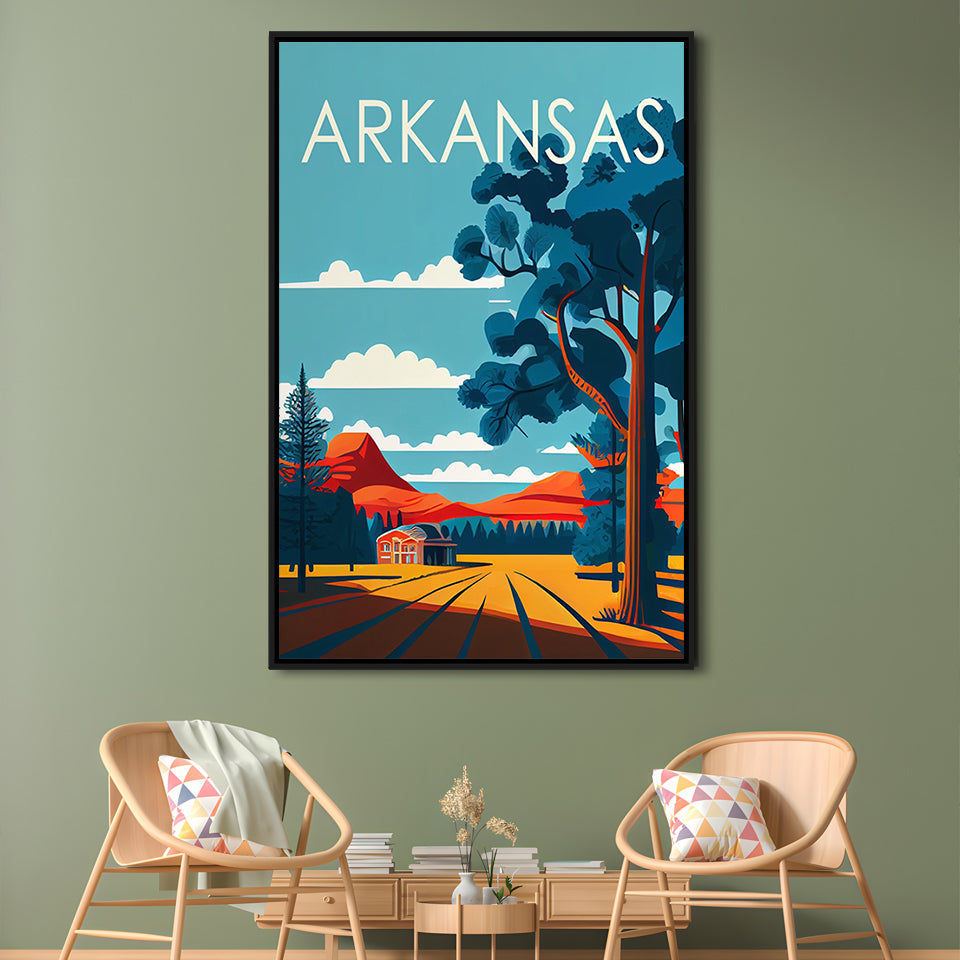 Arkansas Retro Art Print, Arkansas City Wall Art, Floating Framed Canvas Print, Framed Picture, Painting Canvas