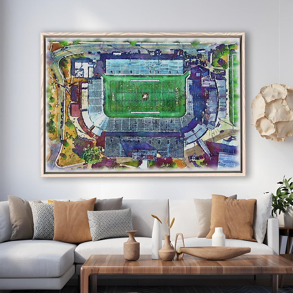 Army Black Knights, Michie Painting Stadium Watercolor, Sport Gift Art, Framed Canvas Print Wall Art