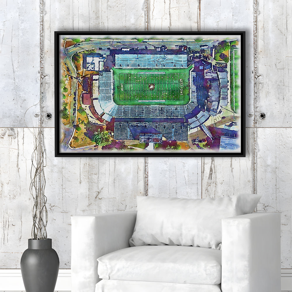 Army Black Knights, Michie Painting Stadium Watercolor, Sport Gift Art, Framed Canvas Print Wall Art